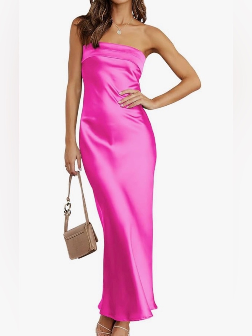 Sky to Moon Strapless Satin Maxi Dress in Hot Pink